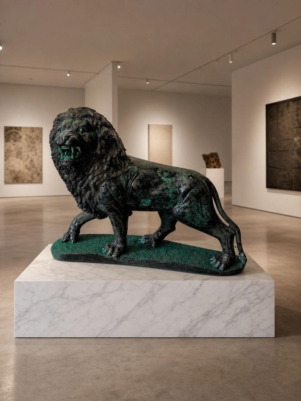 Leão talhado em matriz de esmeralda, em galeria